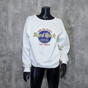 Vintage 90s Hard Rock Cafe Las Vegas Size S White‎ Pullover Crewneck Sweatshirt